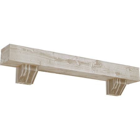 Kit W/ Ashford Corbels, White Washed, 6H  X 8D X 84W Sandblasted Faux Wood Fireplace ManteL